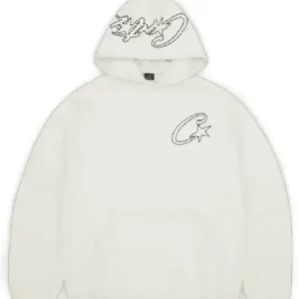 Corteiz Satin C Star Applique Hoodie Off White